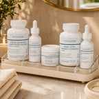 Vitaalskin longevity protocol on a tray with a mirror and plant in the background