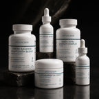 Collection of VITAALSKIN skincare and supplement products on a dark background