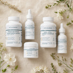 Vitaalskin longevity protocol on a beige background with flowers.